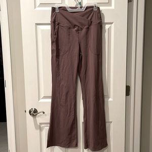 dove purple crossover pocket split hem flare pants